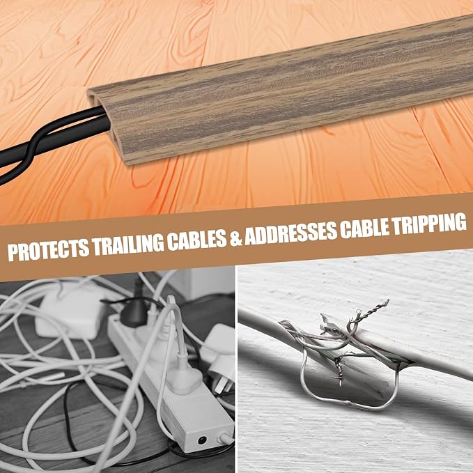 Floor Cord Cover Self Adhesive Cord Hider,10FT Cable Management, Extension Strip Protector for Wires, Prevent Cable Trips for Offices, Gyms, Exhibitions Cavity:0.47"(W) x0.35(H) Woodsmokedbrown - Image 6