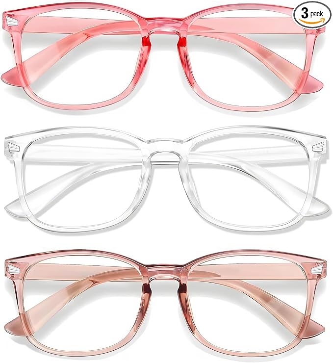 Blue Light Glasses for Woman Men | 99% Blue Light Blocking Glasses for Computer Gaming TV Phone Screen Square Frame | Anti Eyestrain & UV Glare Protection - 3 Pair
