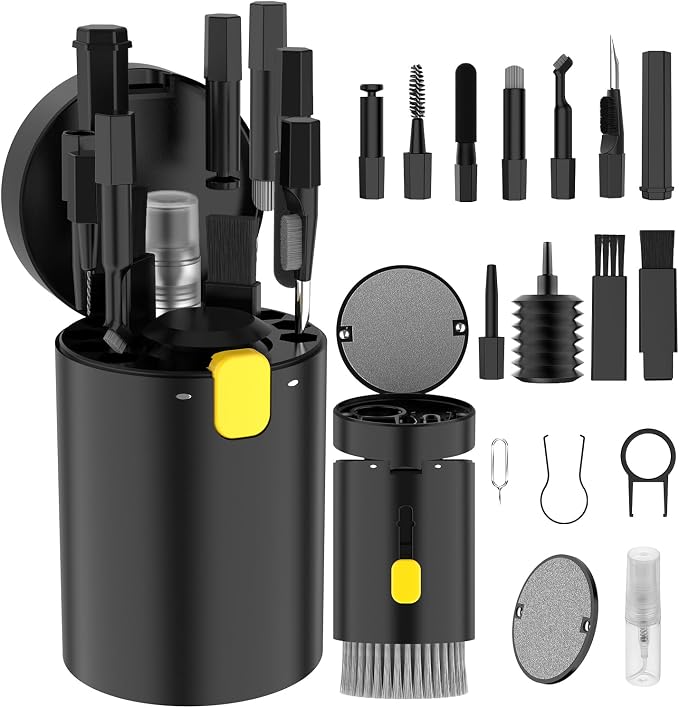 VICHYIE 20 in 1 Multifunctional Cleaner Kit for Electronic Devices, Keyboard Cleaning Brush, Headphones Cleaner Kit for AirPods, Multi-Tool for Cleaning Laptop, Earbuds, Camera, Cellphones (Black) by VICHYIE