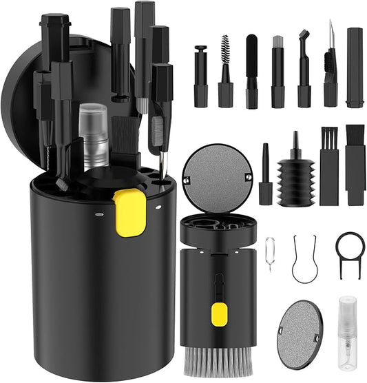 VICHYIE 20 in 1 Multifunctional Cleaner Kit for Electronic Devices, Keyboard Cleaning Brush, Headphones Cleaner Kit for AirPods, Multi-Tool for Cleaning Laptop, Earbuds, Camera, Cellphones (Black) by VICHYIE