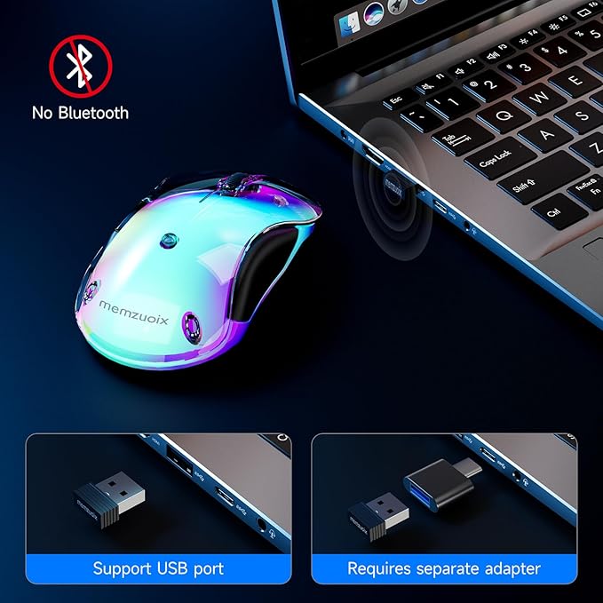 memzuoix 2.4G Aesthetic Wireless Mouse - Customizable Covers & LED Mood Lighting - Rechargeable Ergonomic Design, 5 Buttons, 1200 DPI for Office, Laptop, Mac - White