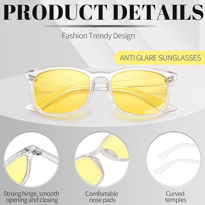 Polarized Sunglasses for Women Men, Night Driving Glasses Anti Glare Yellow Lens UV 400 for Day Night Use