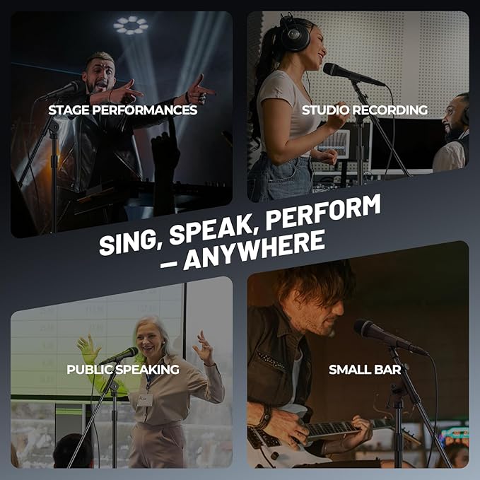 Phenyx Pro Vocal Microphone, Supercardioid Dynamic Mic with 16.4 ft XLR Cable, Mic Clip, Storage Bag, Wired Handheld Microphone for Singing, Stage, Studio, Karaoke (PM-26S)