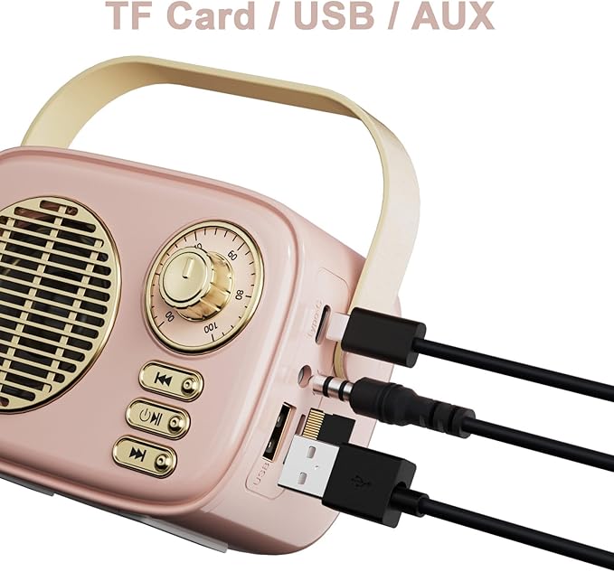 Retro Bluetooth Speaker, Vintage Decor, Gifts for Women Men Teen Girls,Portable Wireless Bluetooth Speaker, Cute Aesthetic Style for Office Kitchen Desk Bedroom Outdoor Support USB/TF Card/AUX (Pink)