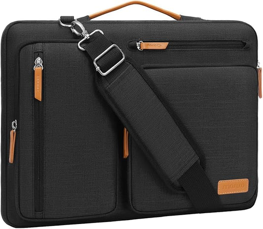MOSISO 360 Protective Laptop Shoulder Bag,15 inch Computer Bag Compatible with MacBook Air 15 inch M5 M4 M3 M2/Pro 15, Dell XPS Plus,Side Open Messenger Bag with 4 Zipper Pockets&Handle, Black