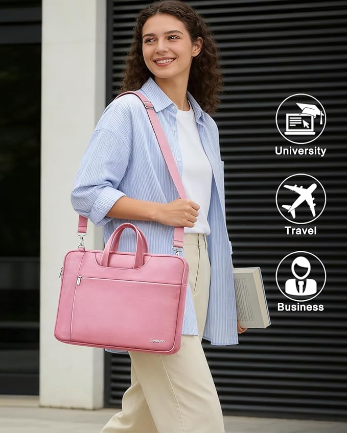 Ferkurn Laptop Case Bag Women Men Computer Sleeve with Shoulder Compatible with HP/Inspiron/Thinkpad/Vivobook/MSI/Surface, 17.3 inch, Pink