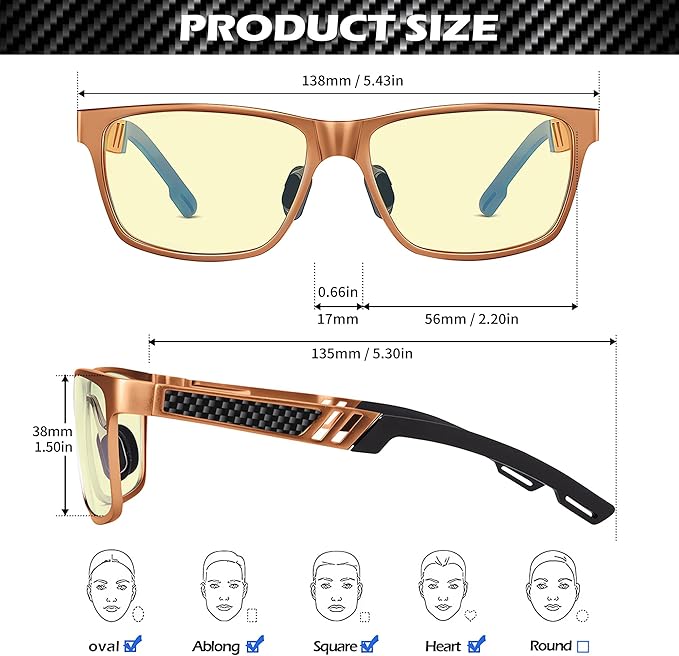 ANYLUV Blue Light Blocking Glasses Men Computer Gaming Glasses Lightweight Al-Mg Metal Anti Eyestrain Eye Protection