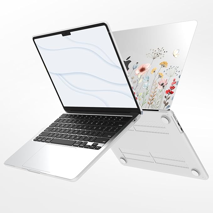 G JGOO Compatible with MacBook Air 13 inch Case 2026 2025-2022 M5 A3449 M4 A3240 M3 A3113 M2 A2681, Clear Hard Shell for MacBook Air 13.6 inch Case + Keyboard Cover + Screen Protector, Garden Flower