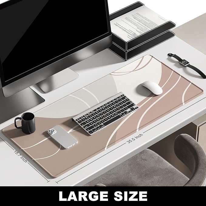 BOSOBO XXL Desk Mat, Extended Gaming Mouse mat & Keyboard Mat, Office & Home Desktop Full Cover 35.5 x 15.7 Inches, Art Modern Abstract Lines