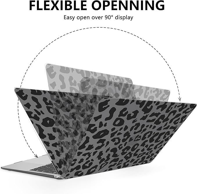 AKIT Compatible with MacBook Air 13 Inch Case M1 2022 2021 2020 2019 2018 A2337 A2179 A1932, Pattern Hard Shell Laptop Case+Screen Protector+Keyboard Cover for Mac Book Air 13.3 Inch, Black Leopard