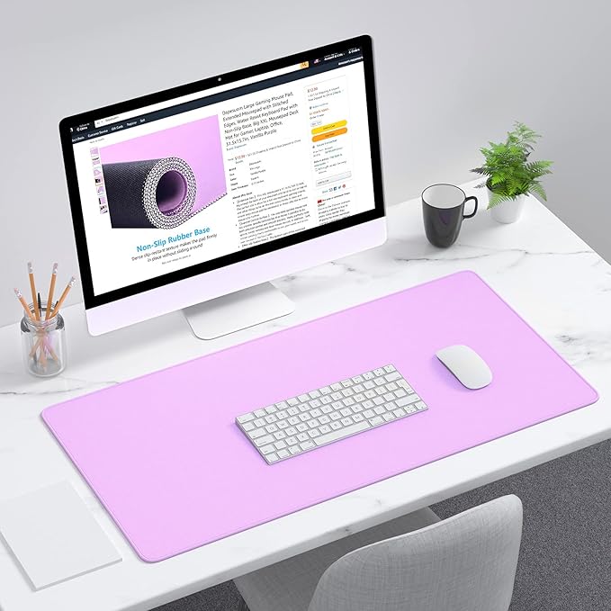 Dapesuom Large Gaming Mouse Pad, Extended Mouse Mat with Stitched Edges, Full Size Keyboard Pad with Non-Slip Base, Big XXL Computer Desk Mats for Gamer, Laptop, Office, 31.5 x 15.7in, Purple
