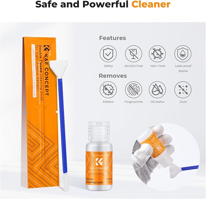K&F CONCEPT 2-1 24mm Full Frame Sensor Cleaning Swab, Viewfinder Cleaning Swab, with 20ml Sensor Cleaner, DSLR Camera CMOS and CCD Sensor Cleaning Swab Kits Compatible with Nikon Sony Canon Camera - Image 3