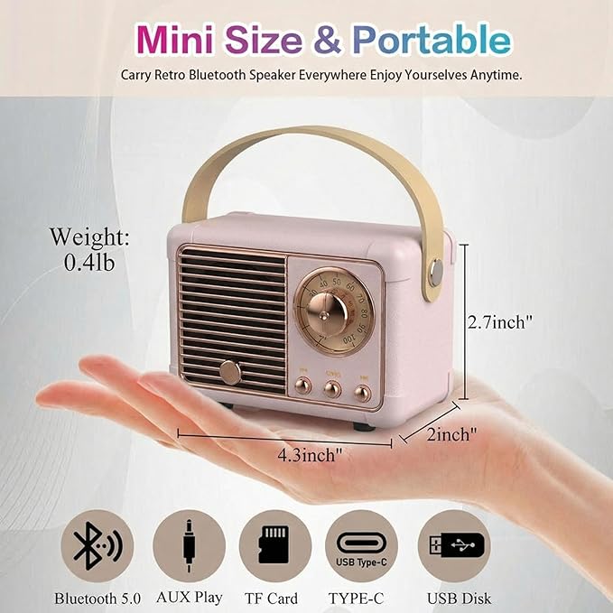 Dosmix Retro Bluetooth Speaker, Vintage Decor, Small Wireless Bluetooth Speaker, Cute Old Fashion Style for Kitchen Desk Bedroom Office Outdoor,Birthday Gifts Ideas for Women Teenage