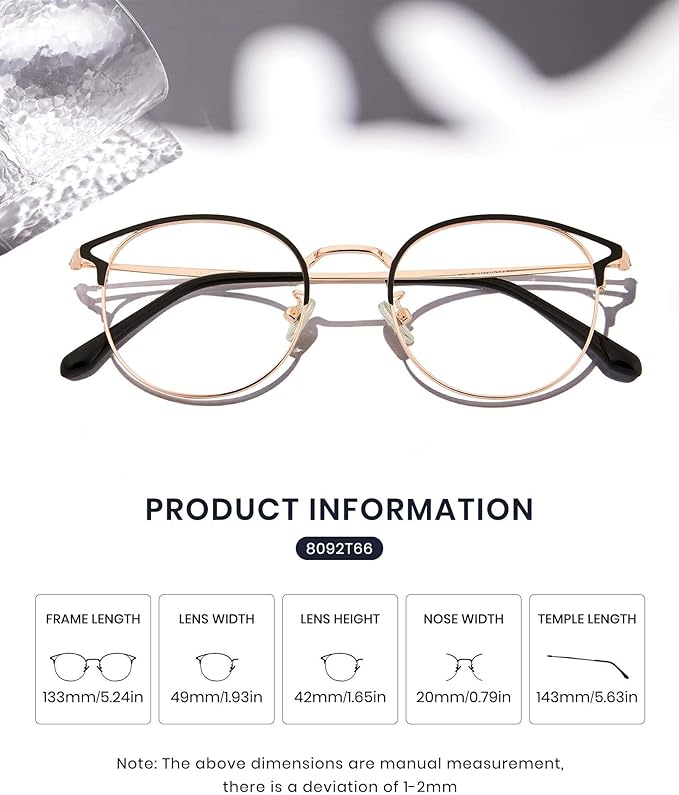Cyxus Blue Light Glasses for Men and Women, Round Metal Frame Computer Eyeglasses for Office, Gaming, Reading 8090