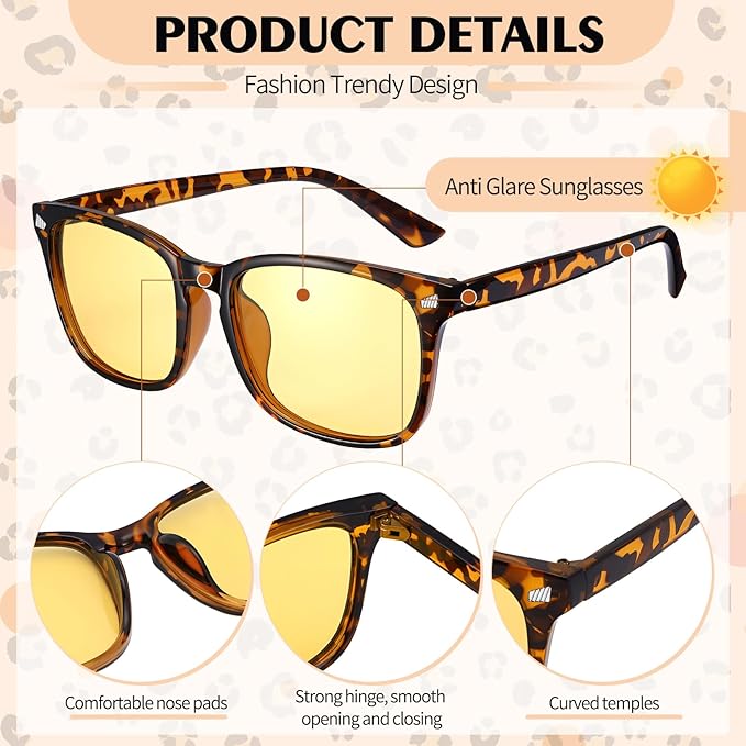 Polarized Sunglasses for Women Men, Night Driving Glasses Anti Glare Yellow Lens UV 400 for Day Night Use