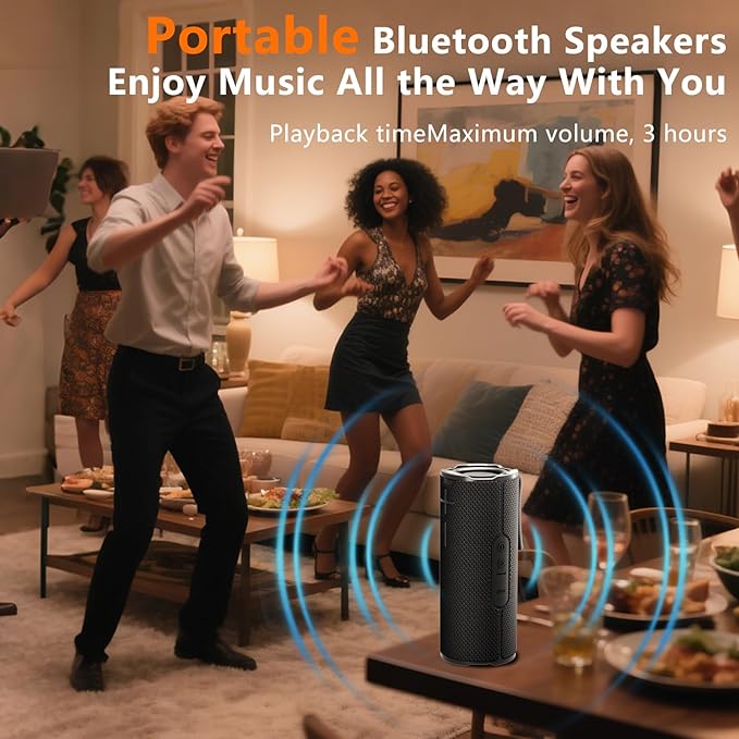 BYANDBY Bluetooth Speaker with IPX5 Waterproof 2 Portable, Long Playtime, Wireless Stereo Pairing, 12W Stereo Sound, BT 5.3, Bassup, Electronics for Home, Shower, Outdoors, Travel(Black)