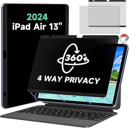 Magnetic 360° Privacy Screen Protector for iPad Air 13 Inch M2/M3/M4 (6/7/8th Generation, 2024/2025/2026), Case Friendly Blue light Blocker Anti-glare Eye Strain Filter, Removable Anti Spy Film Support Apple Pencil