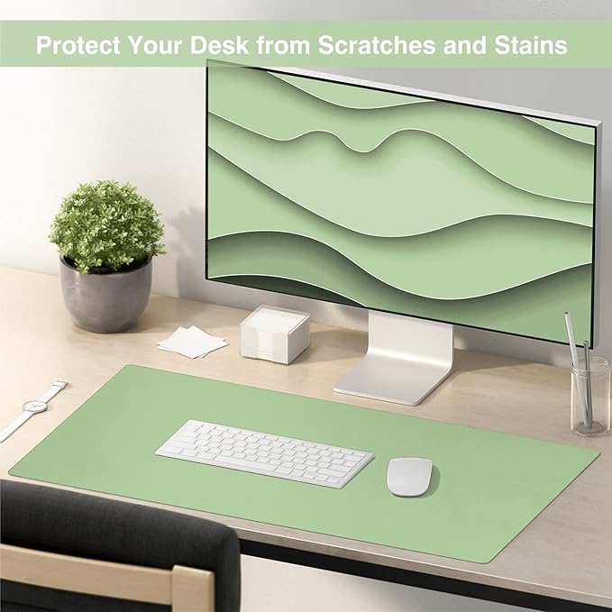 TOWWI Dual Sided Desk Pad, Large Desk Mat, Waterproof Desk Blotter Protector Mouse Pad, Leather Desk Pad Large for Keyboard and Mouse (36" x 17", Green/Blue)