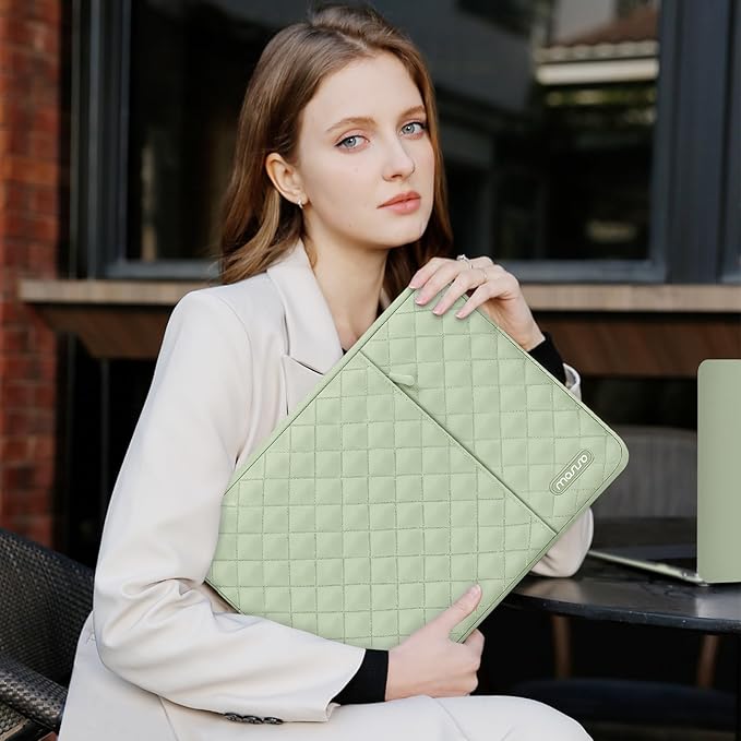 MOSISO Laptop Case 16 inch, 15-15.6 inch Laptop Sleeve Compatible with MacBook Pro 16, HP Dell Acer ASUS Lenovo Notebook, Square Quilted Vertical Computer Bag with Pocket&Small Case, Sage Green