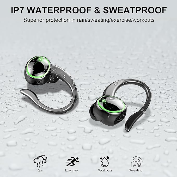 2026 Wireless Earbuds, Bluetooth 5.4 Headphones Sports, 50 Playback Over-Ear buds with ENC Noise Cancelling Mics, Deep Bass Fitness Earphones Gym Running Workout, IP7 Headset with Earhook, LED Display