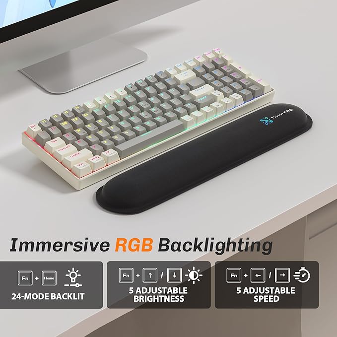 Wireless Mechanical Keyboard, 100-Key 96% Layout Gaming Keyboard with Wrist Rest, Hot-Swappable Silent Linear Switches, Tri-Mode BT/2.4G/USB-C, LED Backlit, 3000mAh Battery for Windows and Mac