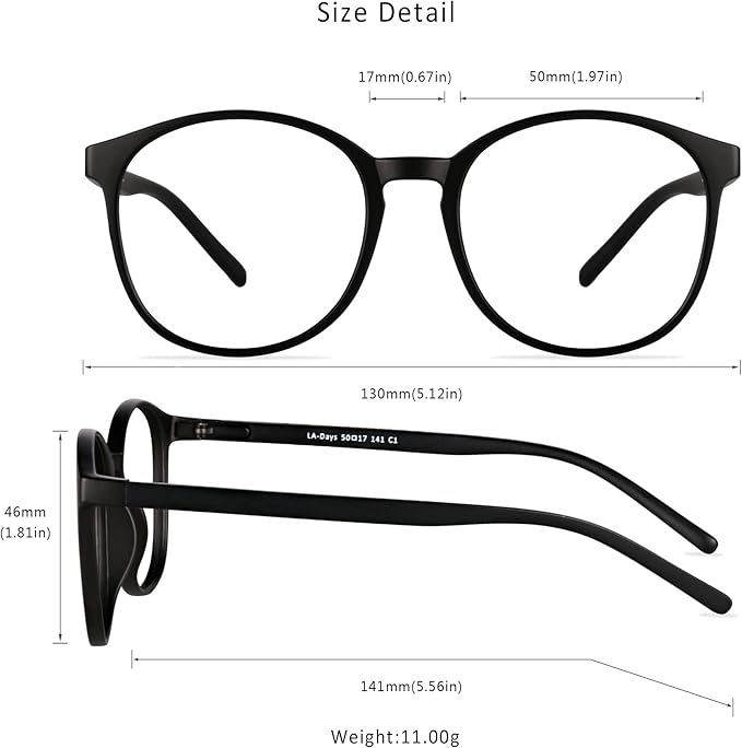 LifeArt Round Blue Light Blocking Glasses, Computer Glasses, Gaming Glasses, TV Glasses for Women Men (Black, 5.75 Magnification)