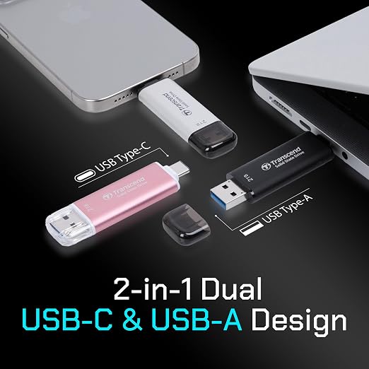 Transcend ESD310 512GB External SSD, Up to 1,050MB/s, Dual USB Flash Drive for iPhone/iPad/Mac/Windows, Android/Tablet/PC, USB 3.2 Gen 2 Thumb Drive Photo Stick, 2-in-1 Type C &Type A Memory Stick - Image 3