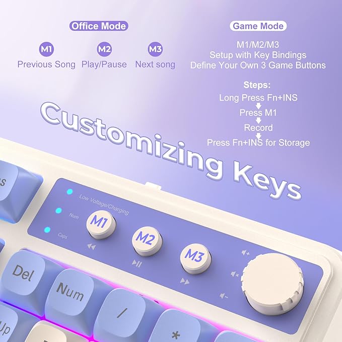 AULA S99 Wireless Keyboard, Tri-Mode Bluetooth/2.4GHz/USB-C Cute Creamy Gaming Keyboard with Number Pad RGB Backlit, Media Knob Custom Computer Keyboards for MAC Xbox PC Gamer - Gradient Purple