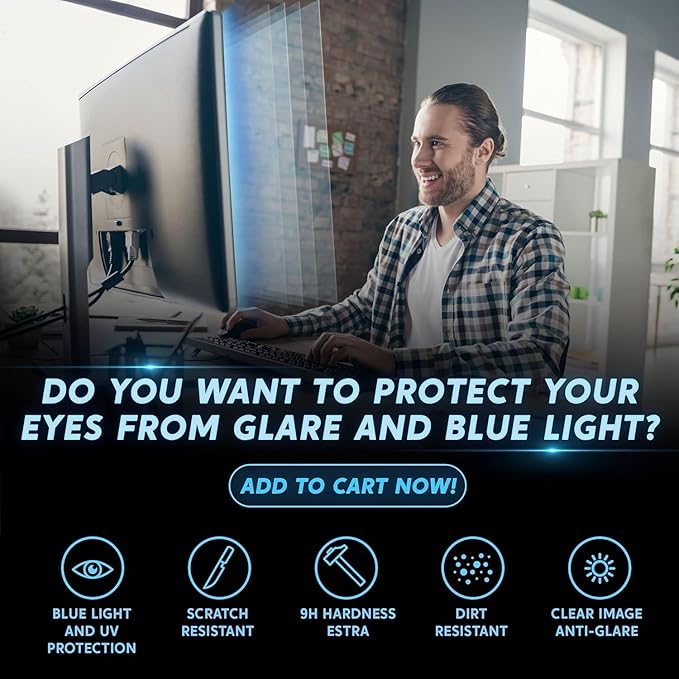 [2 Pack] 24 inch Removable Anti-Glare Blue Light Screen Protector for 16:9 Computer Monitor – Anti-Glare, Anti-Scratch, PC Anti-UV Eye Protection Filter