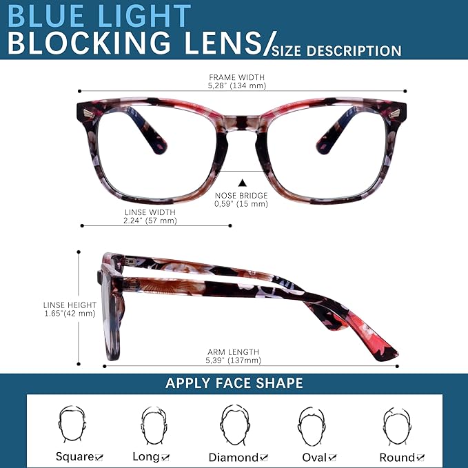 Oilway Blue-Light Blocking Glasses Computer Reading/Gaming/TV/Phones Glasses Fashion Anti Eyestrain Glasses for Women Men(H1-Black+Baohua)