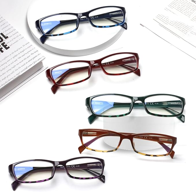 Henotin 5-Pack Reading Glasses Blue Light Blocking Anti Eyestrain Computer Reading Glasses for Women and Men Readers (Mix Color-C2, 0.50, Diopters)