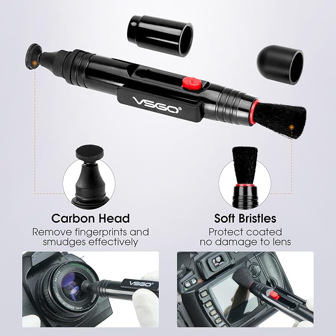 VSGO 4-in-1 Camera Cleaning Kit for Canon, Nikon, Sony DSLR Cameras, Air Blower, Lens Brush Pen, Microfiber Cloths (VS-A13E) - Image 3