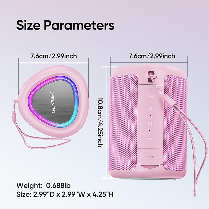 Portable Bluetooth Speaker Beach Vacation Essentials: Powerful Crystal Clear Sound/Dynamic Light/IPX5 Waterproof/All Day Playtime/BT 5.3/TWS Paring, Small Wireless Speaker for Outdoor|Travel|Camping