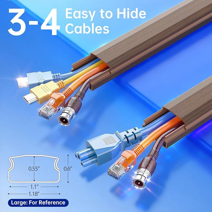 Delamu Cord Hider, Large Cord Covers for 3-4 Wires on Wall, 85in Cable Hider, Easy Set up Wire Hiders Wire Covers for Cords on Wall, TV Cable Cover Raceway for Home & Office, W1.18 H0.67in, CherryWood - Image 2
