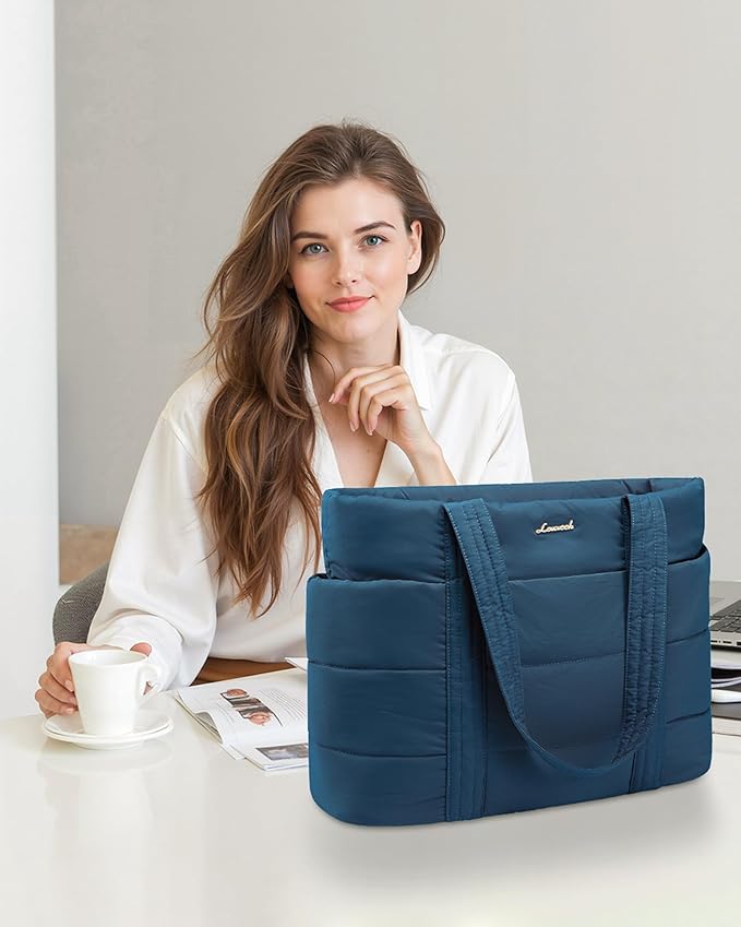 LOVEVOOK Tote Bag for Women, Large Puffer Work Tote Laptop Bag, Lightweight Travel Tote Bag with Zipper Gifts for Women