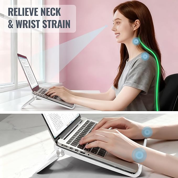 White Laptop Stand for Desk - Adjustable Foldable Laptop Riser, Fun White Elephant for Women Coworkers, Ventilated & Sturdy with Anti-Slip Pads for MacBook, Home, Office