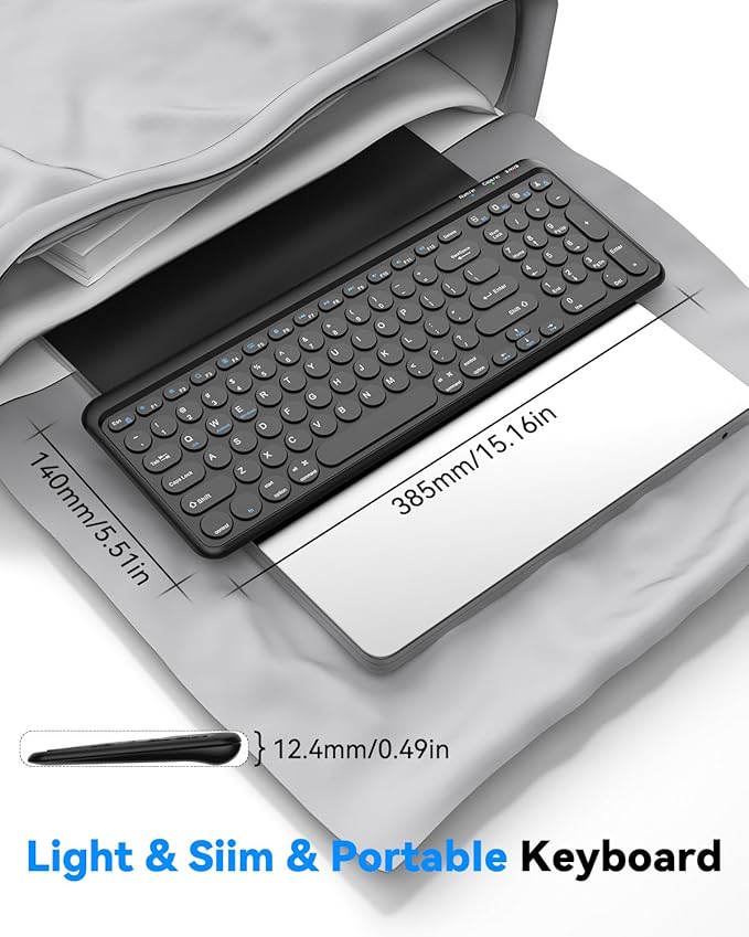 TECKNET Wireless Keyboard Bluetooth & 2.4G USB, Up to 4-Device Connection, USB C Rechargeable Battery, Quiet Typing, Compact Layout, 7° Ergonomic Tilt, Compatible with Windows/Android/iOS, Deep Back