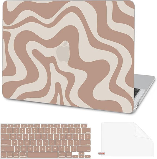 AKIT Compatible with MacBook Air 13 Inch Case M1 2022 2021 2020 2019 2018 A2337 A2179 A1932, Pattern Hard Shell Laptop Case+Screen Protector+Keyboard Cover for Mac Book Air 13.3 Inch, Brown Wave