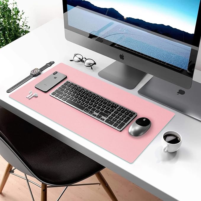 Desk Mat Large Protector Pad - Multifunctional Dual-Sided Office Desk Pad,Smooth Surface Soft Mouse Pad, Waterproof Desk Mat for Desktop, Pu Leather Desk Cover for Office/Home(Pink, 31.5" x 15.7")
