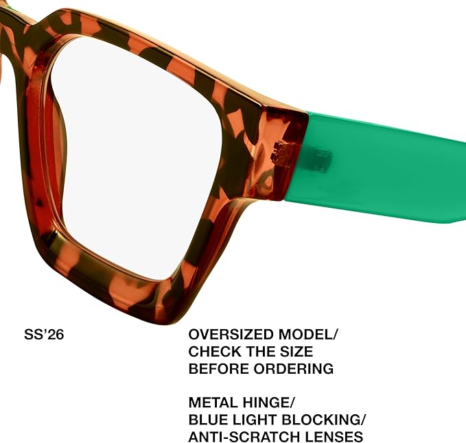 livho Oversized Eyewear Frame for Woman and Men - Rectangle Fashion Glasses for Computer, Chic Preppy Frame