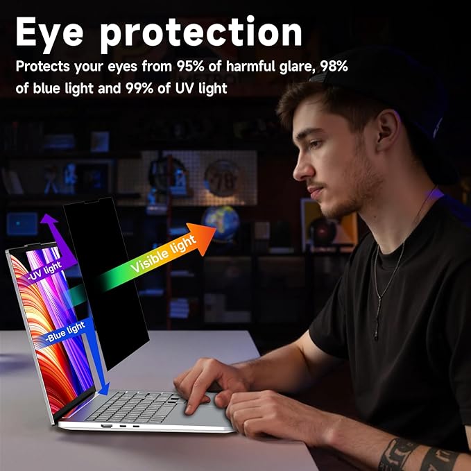 Laptop Privacy Screen 14 Inch 16:10 Aspect Ratio, Removable Laptop Screen Privacy Shield Compatible with Lenovo Hp Dell Acer Asus Thinkpad Envy Xps, Anti Glare Blue Light Computer Filter Protector
