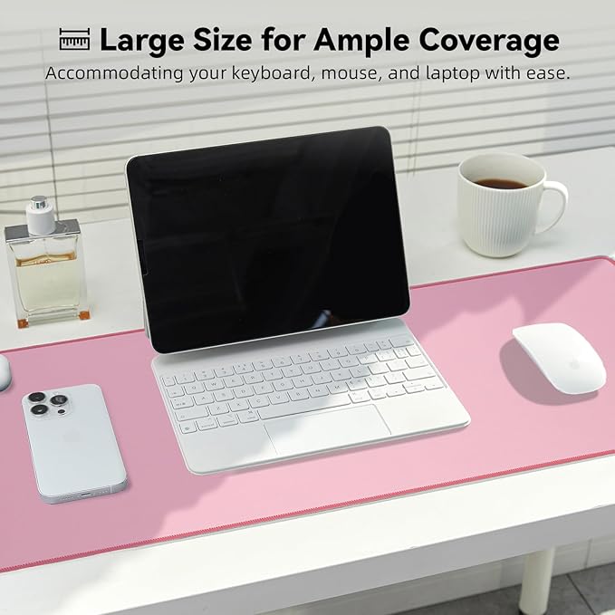 Waterproof Large Gaming Mouse Pad with Durable Stitched Edges, Non-Slip Rubber Base, Grainy Jacquard Mouse Mat Desk Pad for Home Office Gaming, 27.6"x11.8"x0.12", Pink