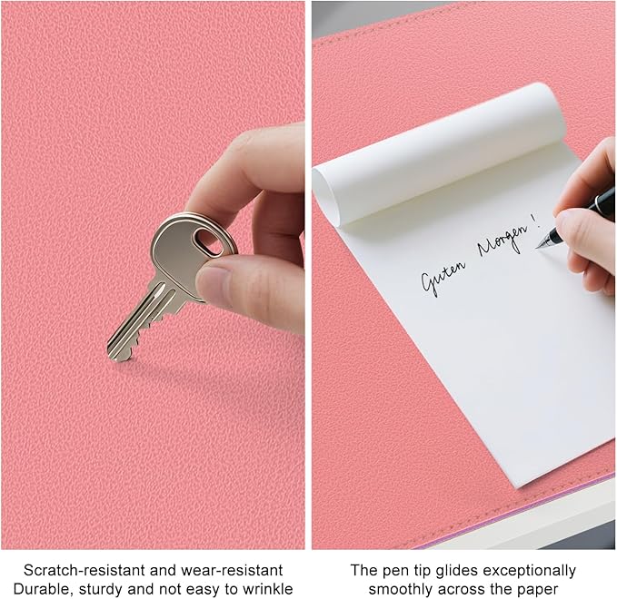 Dual Sided Leather Desk Mat - Waterproof Desk Pad - Ideal for Large Mouse Pad and Desk Mats on Top of Desks (Pink, 25"*13")