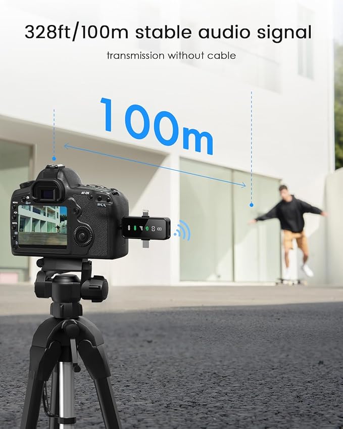 3-in-1 Mini Microphone for iPhone, Android, Camera - 328ft Long Range, 20H Battery Life, Wireless Microphones, Lapel Mic with AI Noise Reduction for Video Recording, Content Creators