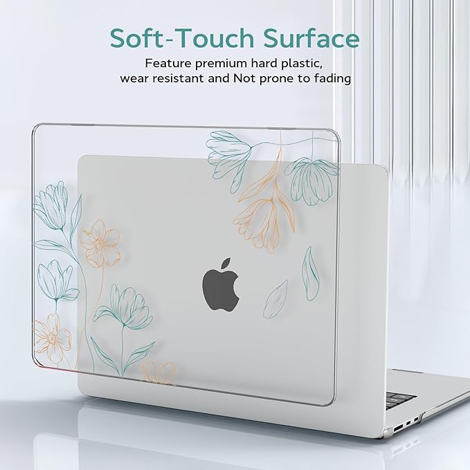 B BELK Compatible with MacBook Air 13 inch Case M5 2026 2025 2024-2022 M4 M3 M2 A3449 A3240 A3113 A2681, Plastic Hard Shell+Keyboard Cover+Screen Protector for MacBook Air 13.6 inch Case,Etched Floral