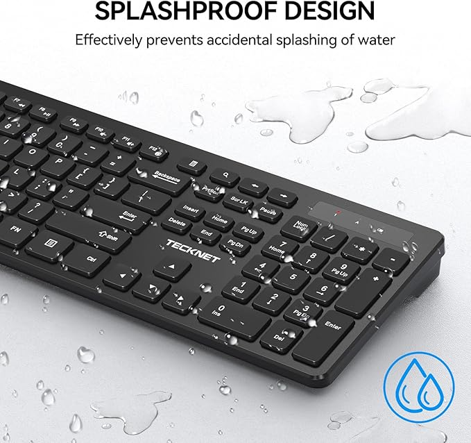 TECKNET Wireless Keyboards 2.4G+Bluetooth for 3 Devices - Computer Keyboards for Win/Mac, Full Size PC Keyboard with Number Pad, Multi Device for Desktop, Laptop, MacBook, Long Battery Life, Black