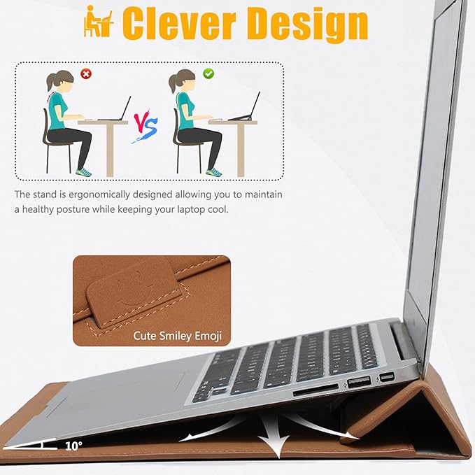 HYZUO 15-16 Inch Laptop Case Bag Sleeve with Stand Feature for MacBook Pro 16 M5/M4/M3/M2/M1 Pro/Max 2026-2019, XPS 15, MacBook Pro 15 2015-2012, Samsung Galaxy Book Flex 15, Brown