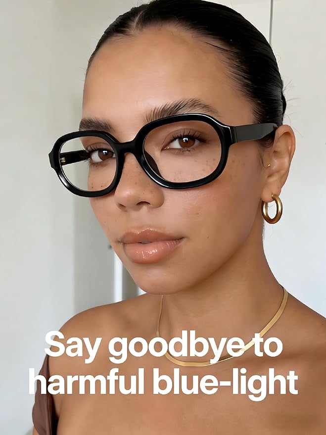 Dollger Blue Light Glasses for Women Oversized Oval Fashion Computer Glasses Retro Chunky Frame Clear Lens