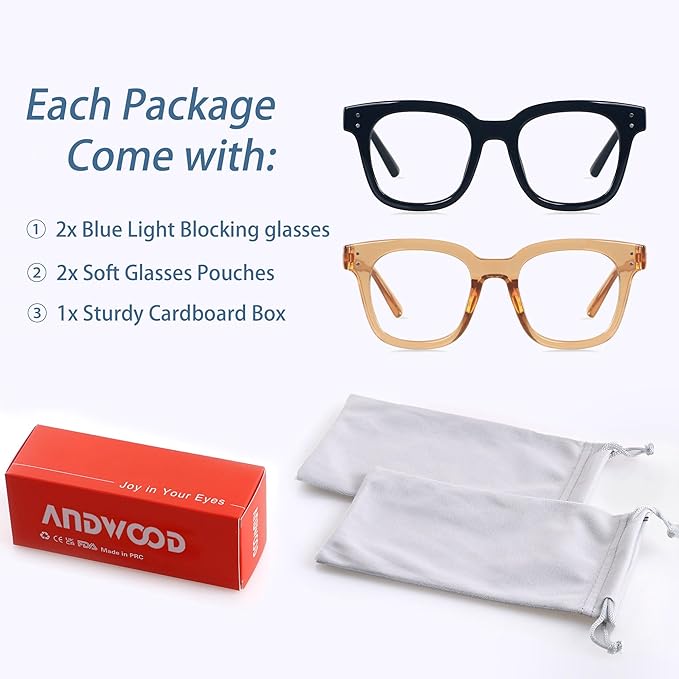 ANDWOOD Blue Light Blocking Glasses Women Computer Screen Oversized Bluelight Blocker for Big Heads Anti Eye Strain