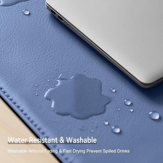 Dual Sided Leather Desk Mat - Waterproof Desk Pad - Ideal for Large Mouse Pad and Desk Mats on Top of Desks (Blue, 25"*13")